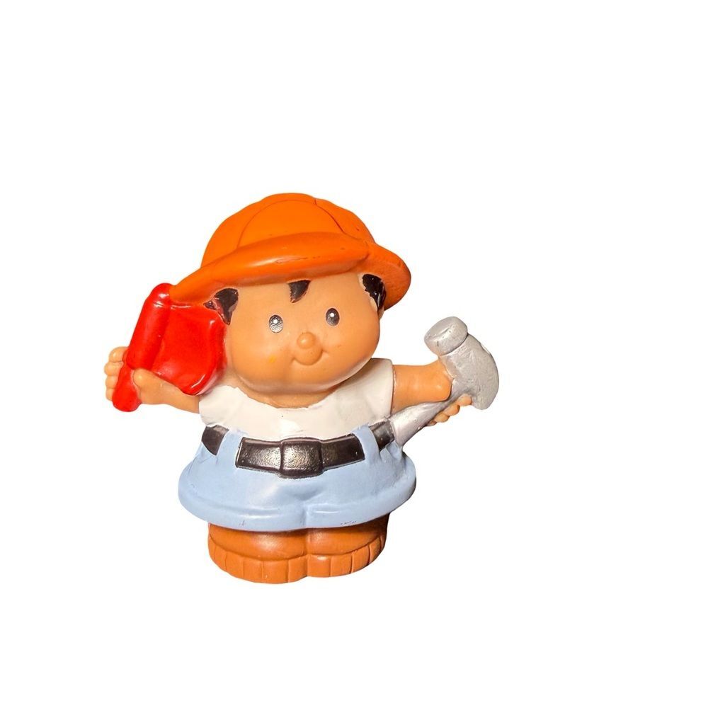 Fisher Price Little People Construction Worker w/ Hammer & Flag Boy 2001